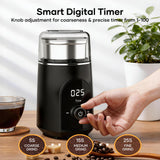 Spacefrog Coffee Bean Grinder Electric with Adjustable Coarse to Fine Smart Digital Timer, Low Noise, Sealed Safety Lid, 1x Removable Stainless Steel Cup & Anti-Vibration Base for Bean, Spices, Herbs