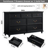 Joaxswe Bedroom Dresser Sets, 54" Wide 7 Drawers Dresser and 45" Tall 5 Drawers Dresser, Wooden 2 Piece Bedroom Furniture Set, Chest of Drawer for Bedroom, Home, Living Room, Hallway, Black