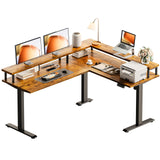 Electric L Shaped Standing Desk, 59 Inch Height Adjustable Stand Up Desk with Power Outlets ＆ Full Monitor Stand