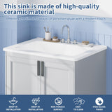 Semi-Recessed Bathroom Sink 21.26 × 17.72 Inch – Square White Ceramic Sink with 3 Faucet Holes (4 Inch Centerset), Drop-In Vanity Sink for Bathroom Remodel