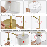 Hikczc Table Lamp for Living Room Bedroom, 23.5" Table Lamps Set of 2 with USB C+A Ports, Bedside Lamps for Nightstand with Linen Lamp Shades, 2 Dimmable LED Bulbs Included, Gold