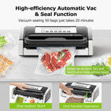 Bonsenkitchen Vacuum Sealer Machine, Globefish Technology for Perfect Vacuum Sealing, Powerful Low-Noise Food Vacuum Sealer with Easy Handle Design, Built-in Cutter & Bag Storage, 1 Bag Roll & 10 Bags
