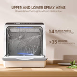 NOVETE Portable Countertop Dishwashers, Compact Dishwashers with 5L Built-in Water Tank & Inlet Hose, 5 Washing Programs, Baby Care, Air-Dry Function and LED Light for Small Apartments