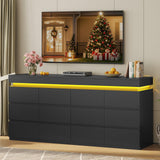 HAUOMS 12 Drawer Dresser with LED Light, Black Modern Chest of Drawers for Bedroom,Long Dresser with Drawers for Living Room, Entryway, Hallway