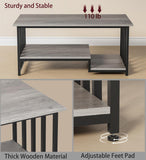 Masigle Coffee Table, 2-Tier Coffee Table with Storage, 39.4" Farmhouse Wooden Center Table, Easy to Assemble, for Living Room, Wash Gray