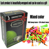 SWINGTEK 120 Pack Plastic Golf Tees,Contain 100 pcs 3-1/4 Inch Unbreakable Long Tees and 20 Short Tees,Mixed Color,Frictional Resistance Reduction