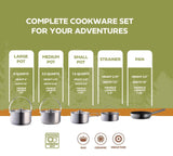 Camping Cookware Set 304 Stainless Steel 8-Piece Pots & Pans Open Fire Cooking Kit | Frying Pan Steamer with Travel Tote Bag Wealers
