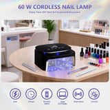 BETE 60W Cordless UV LED Nail Lamp - Rechargeable Gel Polish Dryer with Auto Sensor, 30 Beads & 4 Timer Settings Portable for Home/Salon Black