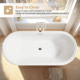 Vanity Art 59 x 30 Inches Freestanding White Acrylic Bathtub Modern Stand Alone Soaking Tub with UPC Certified Slotted Overflow and Pop-up Drain VA6610-S-TG