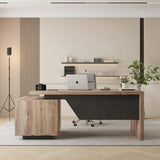 Modern Executive Desk with Storage Cabinet, Configurable Length 62.99" or 70.87", Large Office Desk with 2 Drawers, Home Office Desk with Reversible Cabinet &Cable Management (Mahogany, Right)