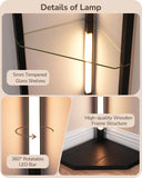 EDISHINE Floor Lamp with Shelves, 5-Tier Glass Display Shelf with Remote/Foot Control, 5CCT & Dimmable Corner Shelf Lamp, Open Display Cabinet, Floor Lamps for Living Room, Bedroom, Black