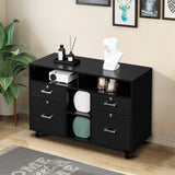 VINGLI Wood Mobile File Cabinet with 4 Drawers and Shelves, Printer Stand with Open Storage, Black