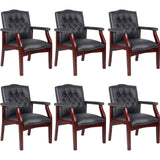 Black Leather Office Chairs Set of 6, High Back Ergonomic Executive Guest Chairs for Reception, Multi-Scene Use (Waiting Room, Meeting, Conference, Lobby, Conference, Church) No Wheels with Arm Design