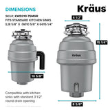 KRAUS WasteGuard High-Speed 3/4 HP Continuous Feed Ultra-Quiet Motor Garbage Disposal with Power Cord and Flange Included and Universal Mount, KWD210-75MGR