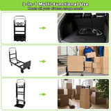 3 in 1 Folding Hand Truck, 600Lbs Capacity, Heavy Duty Collapsible Cart with Retractable Handle and 4 Rubber Wheels