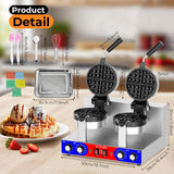 HTTSICHI Commercial Belgain Waffle Maker - Rotating Double Waffle Maker w/Non-stick and 1.2 in Thick, Filp Belgian Waffle Machine w/ 122-572℉ Temp Range