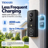 TKMARS Doorbell Camera Wireless No Subscription No WiFi Needed with PIR Motion Detection, Video Doorbell with Monitor Screen, Active Wake-Up Door Bell 170° Wide Angle for Home/Apartment/Seniors