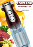 MegaWise 3-in-1 Hand Blender Set with Variable Speed Control, 400W Immersion Blender - Includes Whisk, Milk Frother, Chopper, and Beaker for Smoothies, Soups, and Baby Food (RED)