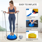 25in Balance Ball, 1600 lbs Half Exercise Ball with Nonslip Base, Inflatable Half Ball Balance Trainer, Stability Half Yoga Ball Strength Training Equipment with 2 Bands, Pump, Extra Ball Included GAOMON