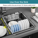 YZPGBT Large Dish Drying Rack in Sink Expandable, Adjustable304 Stainless Steel Metal Dish DrainerRack Organizer with Stainless Steel Utensil Holder Over Inside Sink Counter, Rustproof