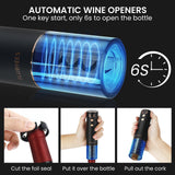 BLUBYEES 4-in-1 Rechargeable Electric Wine Opener Set - Automatic Corkscrew, Foil Cutter, Aerator Pourer, Vacuum Stopper - Wine Lovers Gifts for Women and Men
