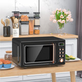 LDAILY 0.7Cu.ft Retro Small Microwave Oven, 700W Compact Countertop Microwave with 5 Power Levels, Auto Cooking Menus, Glass Turntable, Child Lock & Glass Turntable for Apartment, Dorm (Golden)