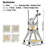 VEVOR Commercial Vegetable Chopper w/ 4 Replacement Blades, Stainless Steel French Fry Cutter Potato Dicer & Fruit Slicer for Restaurants & Home Kitchen