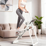 Foldable Stair Stepper Exercise Machine with Handlebar, Adjustable Resistance Quiet Climber with Timer & Phone Holder, Cardio Fitness Equipment for Home Gym, White UUU