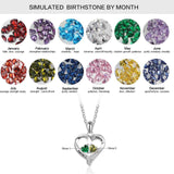 Oseew Personalized 2 Heart Birthstone Necklace for Women 10K 14K 18K Solid Gold Engraved Name Birthday Christmas Mother's Day Jewelry Gifts for Her