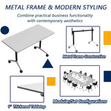 Office Conference Table, Folding White Flip Top Large Rectangular Table with Wheels, for 2-10 People Meeting Seminar Conference Room, 4ft 61.0"