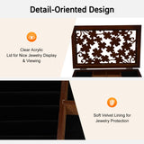 Apexonix Wood Jewelry Box 6-Tier Large Jewelry Organizer Cabinet with 5 Drawers Women Girls Storage Display Case for Necklace Rings Earrings Accessories, with Mirror and Lock (Without Mirror-brown)