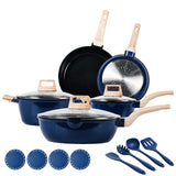 FDN 16Pcs Titanium Pots and Pans Set,Toxic-Free Cookware Set, Dishwasher & Oven Safe, Induction Compatible with Bakelite Wood Grain Handle, Compact and Durable
