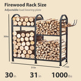ZEXVIDA Firewood Rack Indoor With Hooks, 31inch Firewood Rack, 2-Tier log holders for firewood outdoor, Fireplace Wood holder Indoor, Adjustable Small Fire Wood Storage