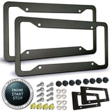Matte Black License Plate Frames- Rustproof Aluminum Metal Car Tag Holder, 2 Pack Front Rear Slim Holder with Mounting Hardware- Screws, Caps