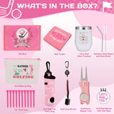 Funny Golf Gift Set for Women – Golf Accessories with 12oz Wine Tumbler, Club Brush, Divot Tool, Towel, Hat Clip & More
