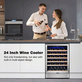 Tylza 24 Inch Wine Fridge, 54 Bottles Wine Refrigerator, Under Counter or Freestanding, 40-65°F, Lock, Double Layer Tempered Glass Door, Wine Cooler Refrigerator