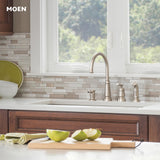 Moen Edison Spot Resist Stainless One-Handle High Arc 4-hole Kitchen Faucet with Side Sprayer and Soap Dispenser, 87042SRS