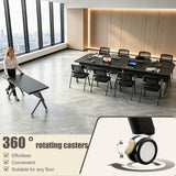 JFazzruit Folding Conference Room Table with Wheels,Modular Conference Tables Seminar Table with Grommet,Stability Enhancement,Fold Up Rolling Conference Table for Office (6, Black, 55.2IN/140CM)