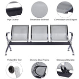 buenotoys 3-Seat Waiting Room Chairs - Waiting Room Bench with Arms Airport Reception Bench Guest Reception Chairs Lobby Bench Waiting Area for Airport Market Bank Hospital School Barbersho, Silver