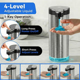 Automatic Liquid Soap Dispenser Touchless, Stainless Steel Hand Soap Dispenser, USB Rechargeable, 4 Adjustable Levels, 11.8oz/350ml for Kitchen and Bathroom (Stainless Steel Black, Liquid)