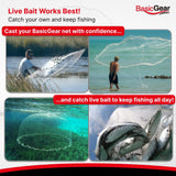 Cast Net | Lead, 4ft Radius, 3/8 inch Mesh for Freshwater and Saltwater Bait Fish BasicGear