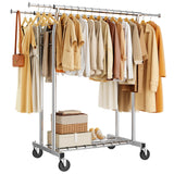 HYSEYY Heavy Duty Clothes Rack, Rolling Clothing Rack for Hanging Clothes with Shelves Load 700LBS,Portable Garment Wardrobe Closet Rack with Wheels for Bedroom,Laundry Room,Retail Store,Silver