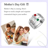 Oseew Personalized 3 Round Birthstone Ring for Women 10K 14K 18K Solid Gold Engraved Name Birthstone Ring Birthday Christmas Mother's Day Jewelry Gifts for Her