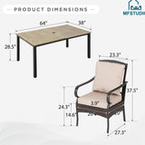 MFSTUDIO 7 PCS Patio Dining Set, Rectangular Metal Table, Rattan Chairs