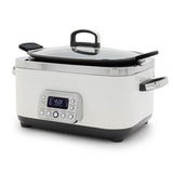 GreenPan Elite 14-in-1 Nonstick 6QT Electric Slow Cooker, PFAS-Free Ceramic Multi-Cooker, In-Pot Browning, Dishwasher Safe Lid & Removable Crock, Stainless Steel Steamer, Silicone Handles, White