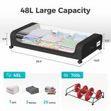 4 Pack Under Bed Storage with Wheels, Under Bed Shoe Storage Organizer with PVC Clear Window, Lids and Label (Black) oylik