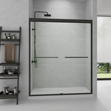GDGZQD Semi-Frameless Sliding Shower Door W: 60 x H:72 Inches, Bathroom Sliding Door Easy to Install, 1/4 "Clear Glass, Black Hardware Double Sliding Glass Shower Room