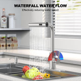 AVSIILE Brushed Nickel Kitchen Faucets with Pull Down Sprayer & Soap Dispenser, Single Hole & Handle, Pull Out Tap, Waterfall Stainless Steel Sink Faucet for Farmhouse Camper Laundry Rv Bar
