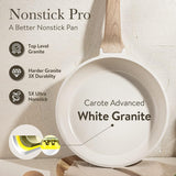 CAROTE Non Stick Frying Pan Skillet Set, Omelet Pan, Healthy Non Toxic Granite Chef Pan, Induction Compatible Egg Frying Pan with Heat-Resistant Handle, PFOA-Free,Cream White,8"+10"+12"