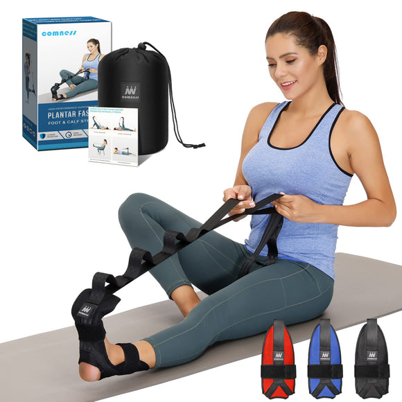 comness Foot and Calf Stretcher-Stretching Strap For Plantar Fasciitis, Heel Spurs, Foot Drop, Achilles Tendonitis & Hamstring. Yoga Foot & Leg Stretch Strap. (Black) comness